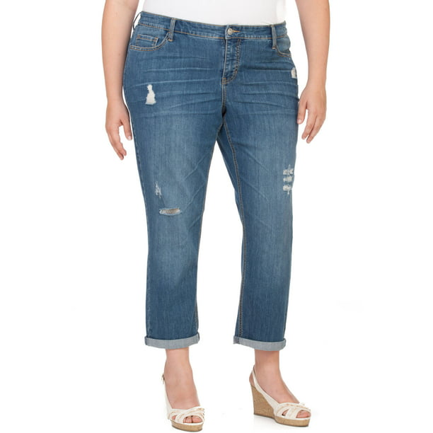 Women's Plus Faded Glory Boyfriend Crop Jeans; Choose Size 